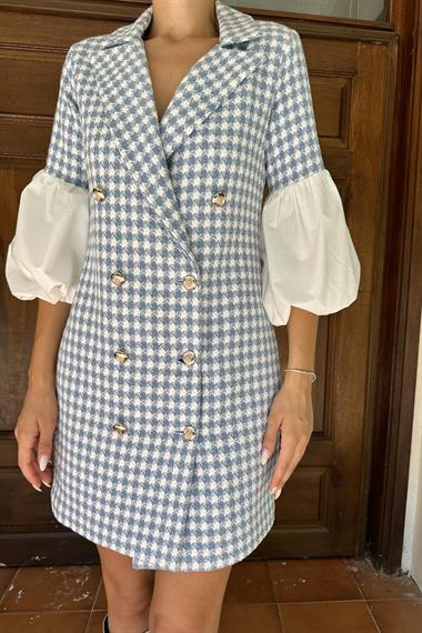 Toptan Mavi Balon Kol Ceket Elbise