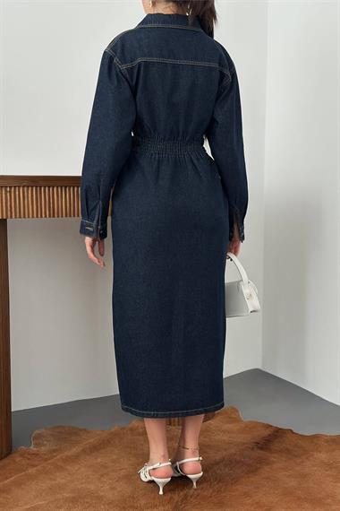 Toptan Mavi Beli Gipeli Kot Elbise