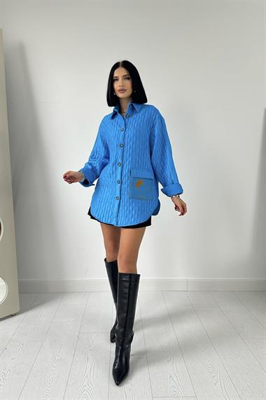 Toptan Mavi Cepli Kapitone Gömlek