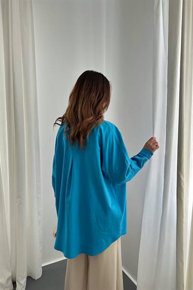 Оптовая продажа Синяя рубашка с двойным карманом и клапаном