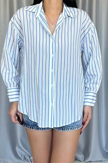 Toptan Mavi Çizgili Gömlek