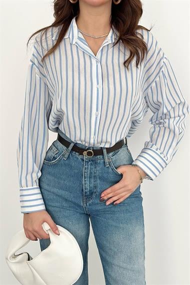 Toptan Mavi Çizgili Gömlek