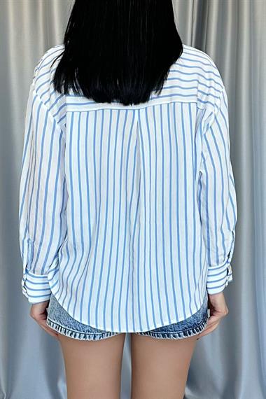 Toptan Mavi Çizgili Gömlek