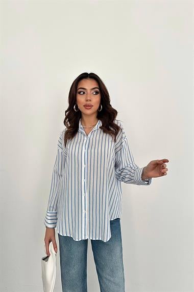 Toptan Mavi Çizgili Gömlek