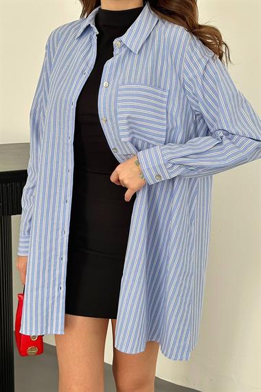 Wholesale Blue Striped Long Shirt