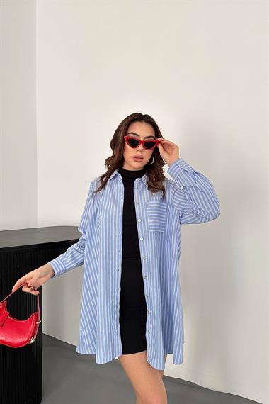 Wholesale Blue Striped Long Shirt
