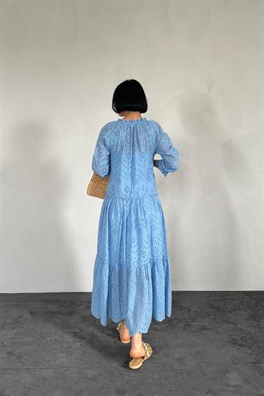 Toptan Mavi Dantelli New Elbise