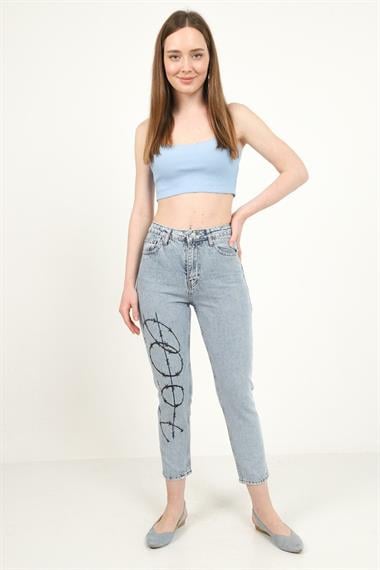 Toptan Mavi Desenli Jeans Pantolon