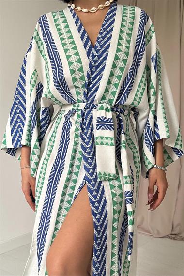 Wholesale Blue Patterned Kimono