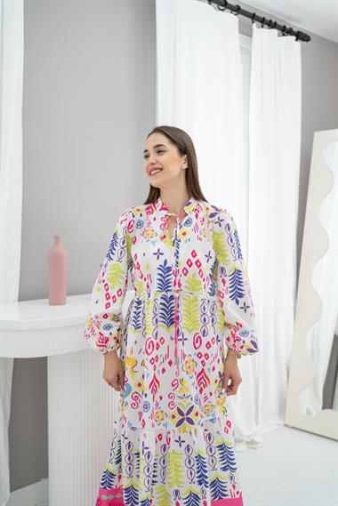 Toptan Mavi Desenli Salaş Elbise