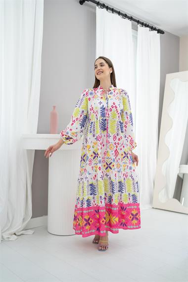 Toptan Mavi Desenli Salaş Elbise