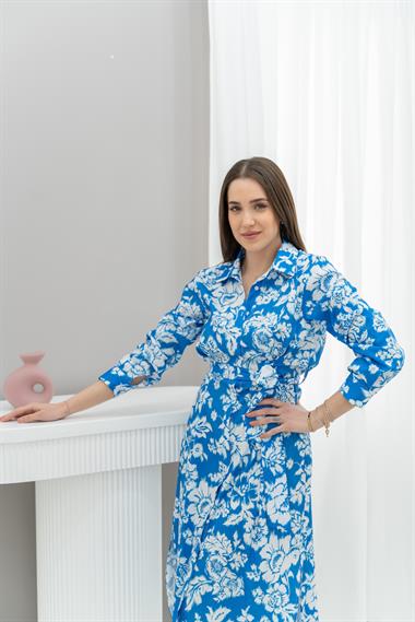 Toptan Mavi Dijital Desen Elbise