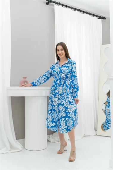 Toptan Mavi Dijital Desen Elbise