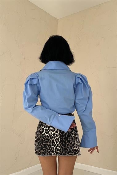 Wholesale Blue Zipper Detailed Poplin Shirt