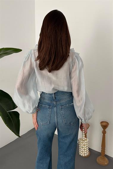 Wholesale Blue Ruffled Blouse