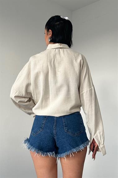 Toptan Mavi Garnili Dantelli Gömlek