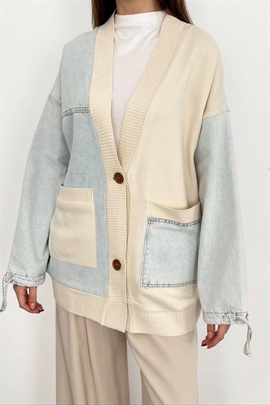 Toptan Mavi Garnili Kot Hırka