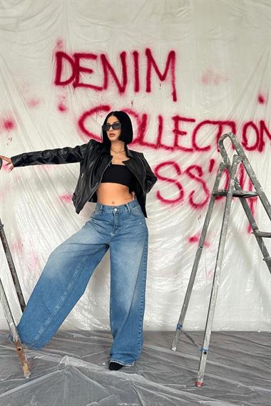 Toptan Mavi Geniş Paça Jeans Pantolon