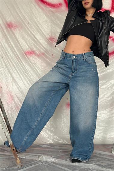 Toptan Mavi Geniş Paça Jeans Pantolon