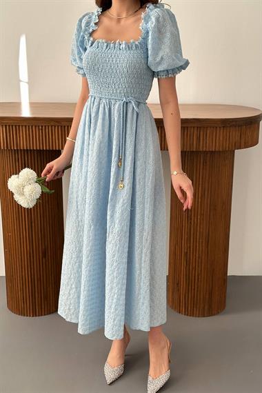 Toptan Mavi Gipeli Brode Elbise