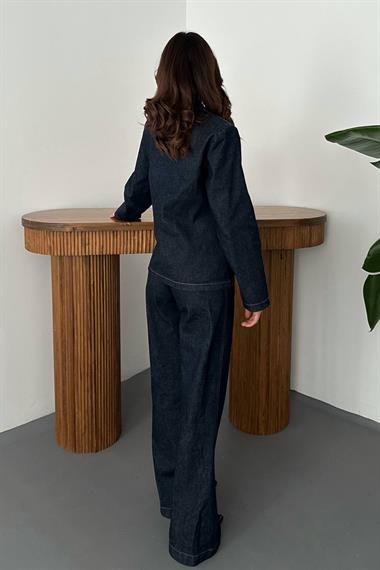 Toptan Mavi Gold Düğmeli Kot Takım