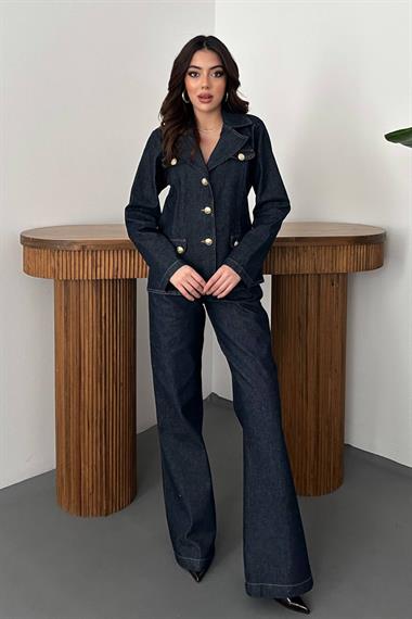 Toptan Mavi Gold Düğmeli Kot Takım