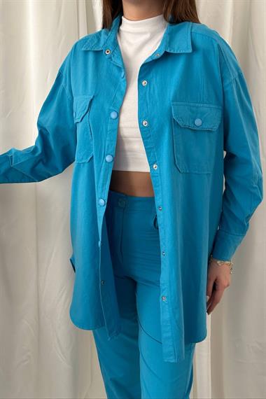 Toptan Mavi Gömlek ve Çıtçıtlı Pantolon Takım