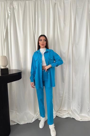 Toptan Mavi Gömlek ve Çıtçıtlı Pantolon Takım