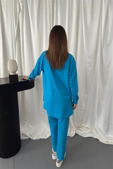 Toptan Mavi Gömlek ve Çıtçıtlı Pantolon Takım