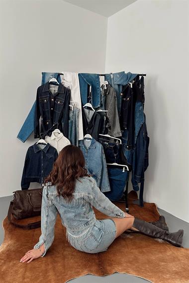 Toptan Mavi Işıltılı Kot Ceket Takım