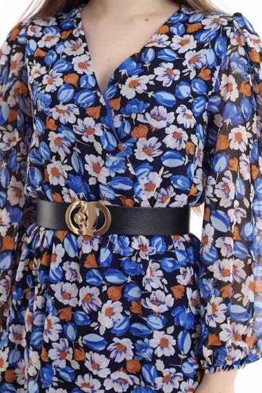 Toptan Mavi Kemerli Elbise