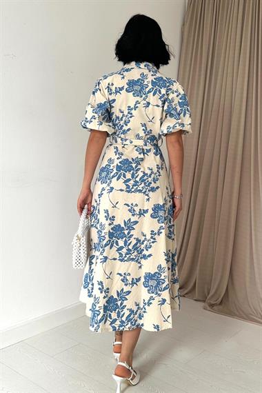 Toptan Mavi Kemerli Elbise