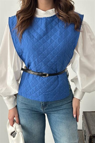 Toptan Mavi Kemerli Gömlek ve Panço Takım