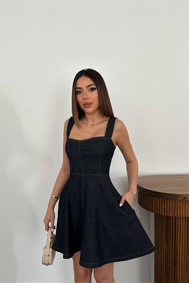Toptan Mavi Kısa Likralı Elbise