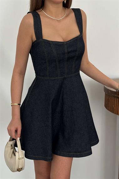 Toptan Mavi Kısa Likralı Elbise