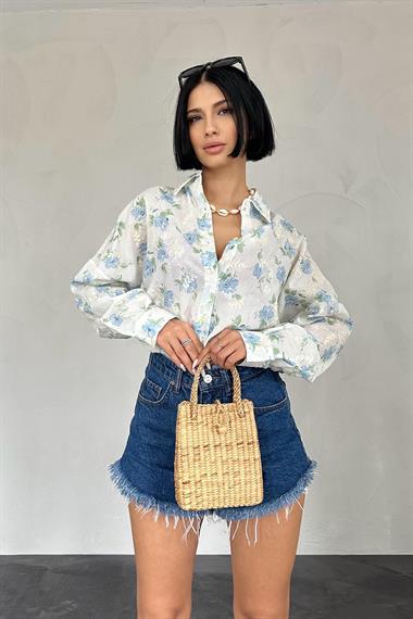 Wholesale Blue Classic Free Size Printed Embroidered Shirt