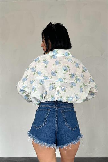 Wholesale Blue Classic Free Size Printed Embroidered Shirt