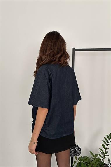 Toptan Mavi Kot Bluz