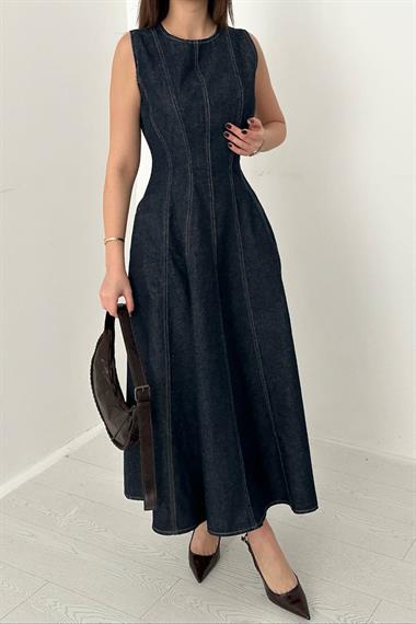 Toptan Mavi Kot Godeli Elbise