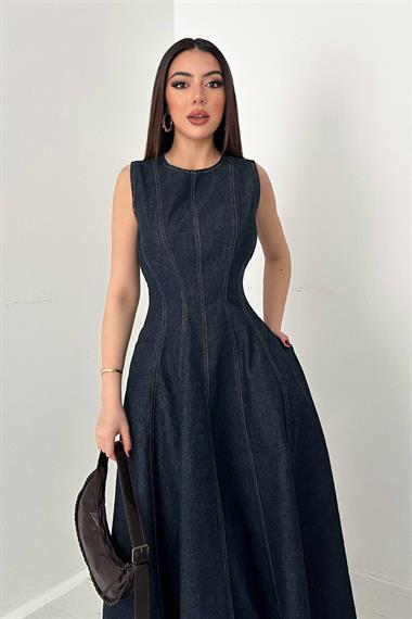 Toptan Mavi Kot Godeli Elbise