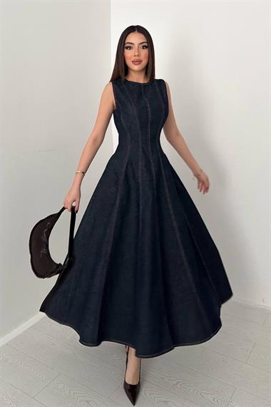 Toptan Mavi Kot Godeli Elbise