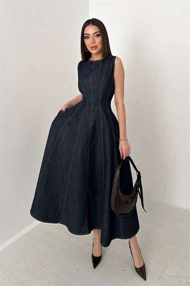 Toptan Mavi Kot Godeli Elbise