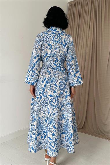 Toptan Mavi Kuşaklı Elbise