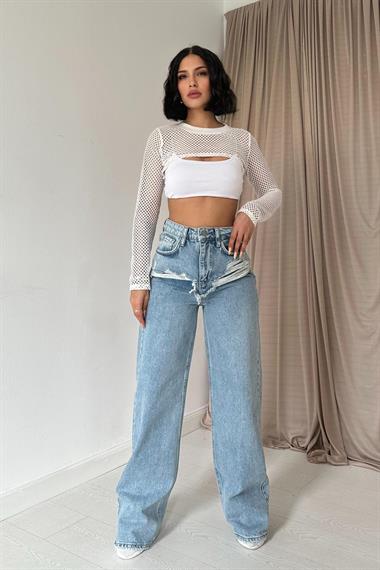 Toptan Mavi Lazerli Jeans Pantolon