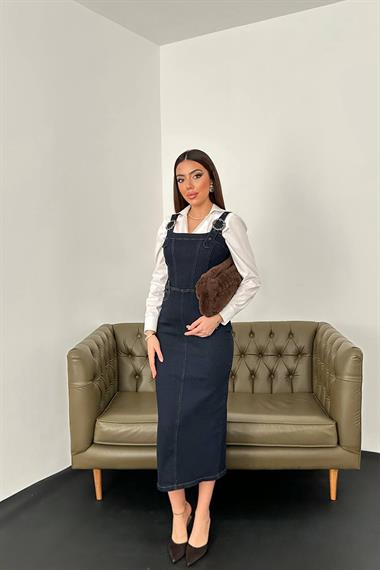 Toptan Mavi Likralı Kalın Kot Elbise