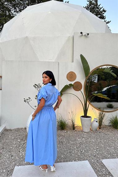 Toptan Mavi Nakışlı İşlemeli Elbise