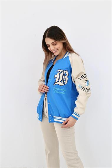 Wholesale Blue Embroidered College Jacket