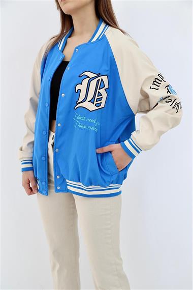 Wholesale Blue Embroidered College Jacket