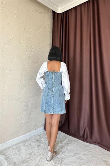 Toptan Mavi Önü Fiyoklu Kot Elbise