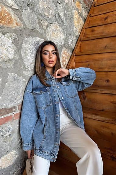 Toptan Mavi Oversize Kot Ceket